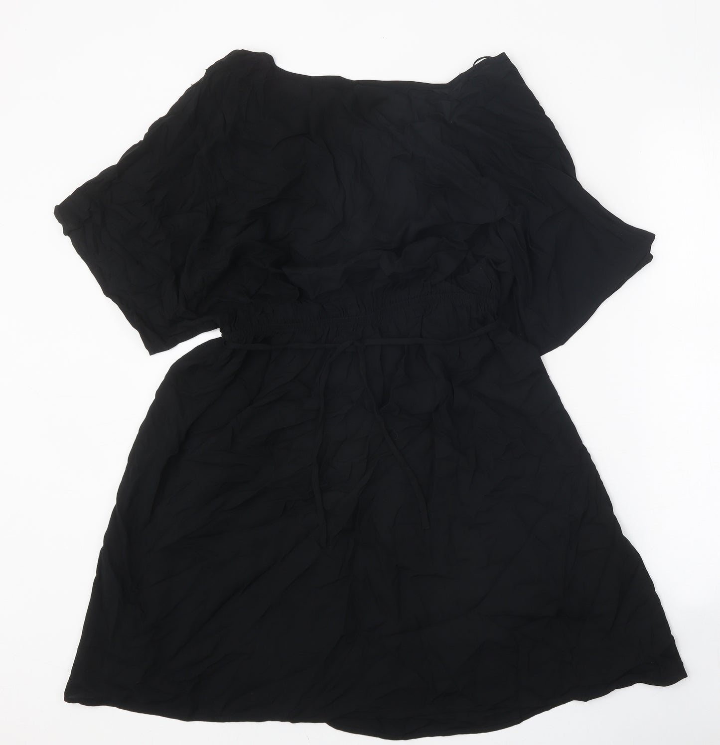 Marks and Spencer Womens Black Viscose Wrap Dress Size 12 V-Neck Tie