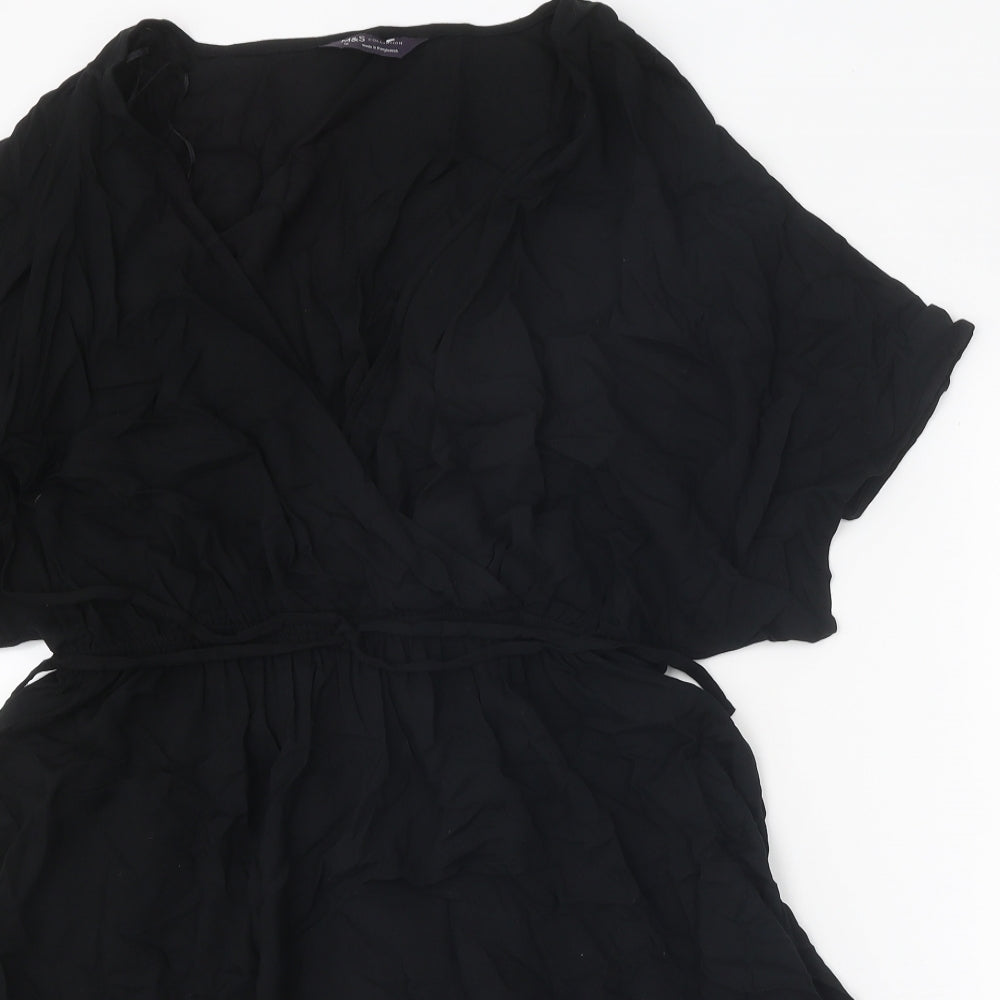 Marks and Spencer Womens Black Viscose Wrap Dress Size 12 V-Neck Tie