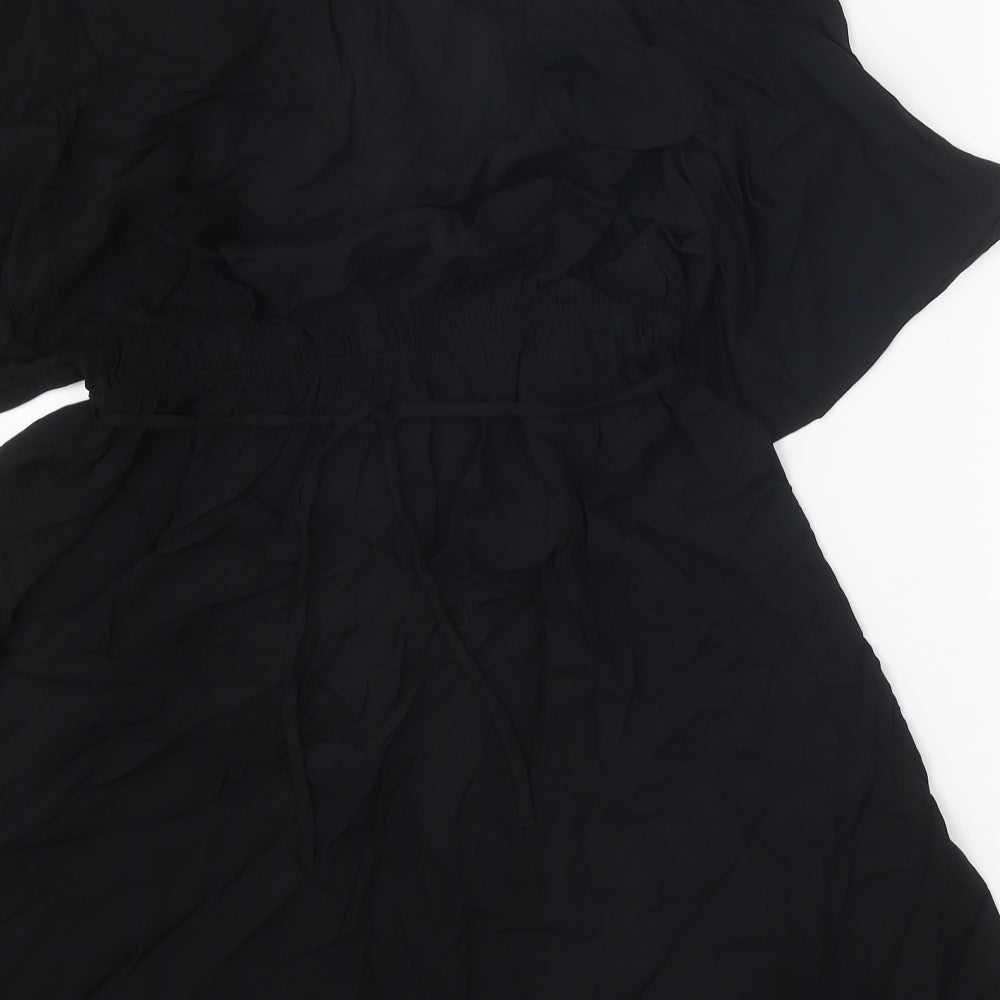 Marks and Spencer Womens Black Viscose Wrap Dress Size 12 V-Neck Tie