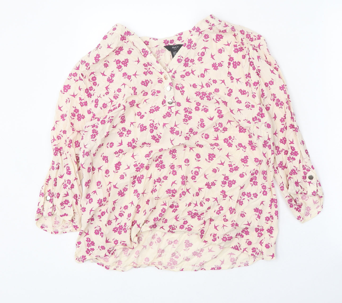 M&Co Womens Multicoloured Floral Viscose Basic Blouse Size 12 V-Neck - Swallow