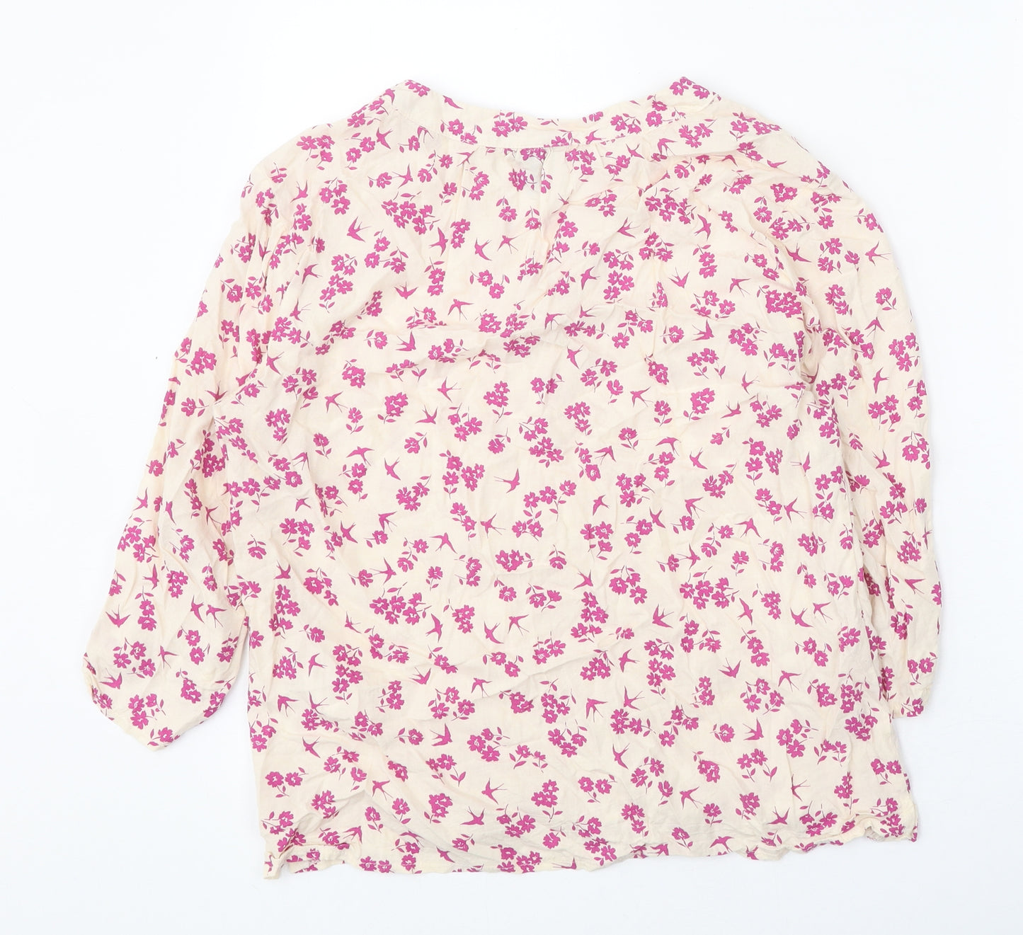 M&Co Womens Multicoloured Floral Viscose Basic Blouse Size 12 V-Neck - Swallow