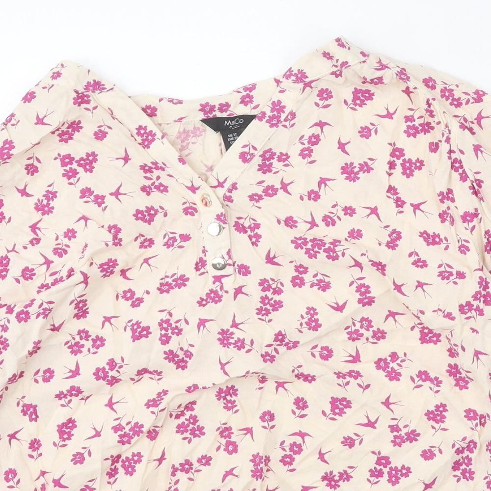 M&Co Womens Multicoloured Floral Viscose Basic Blouse Size 12 V-Neck - Swallow