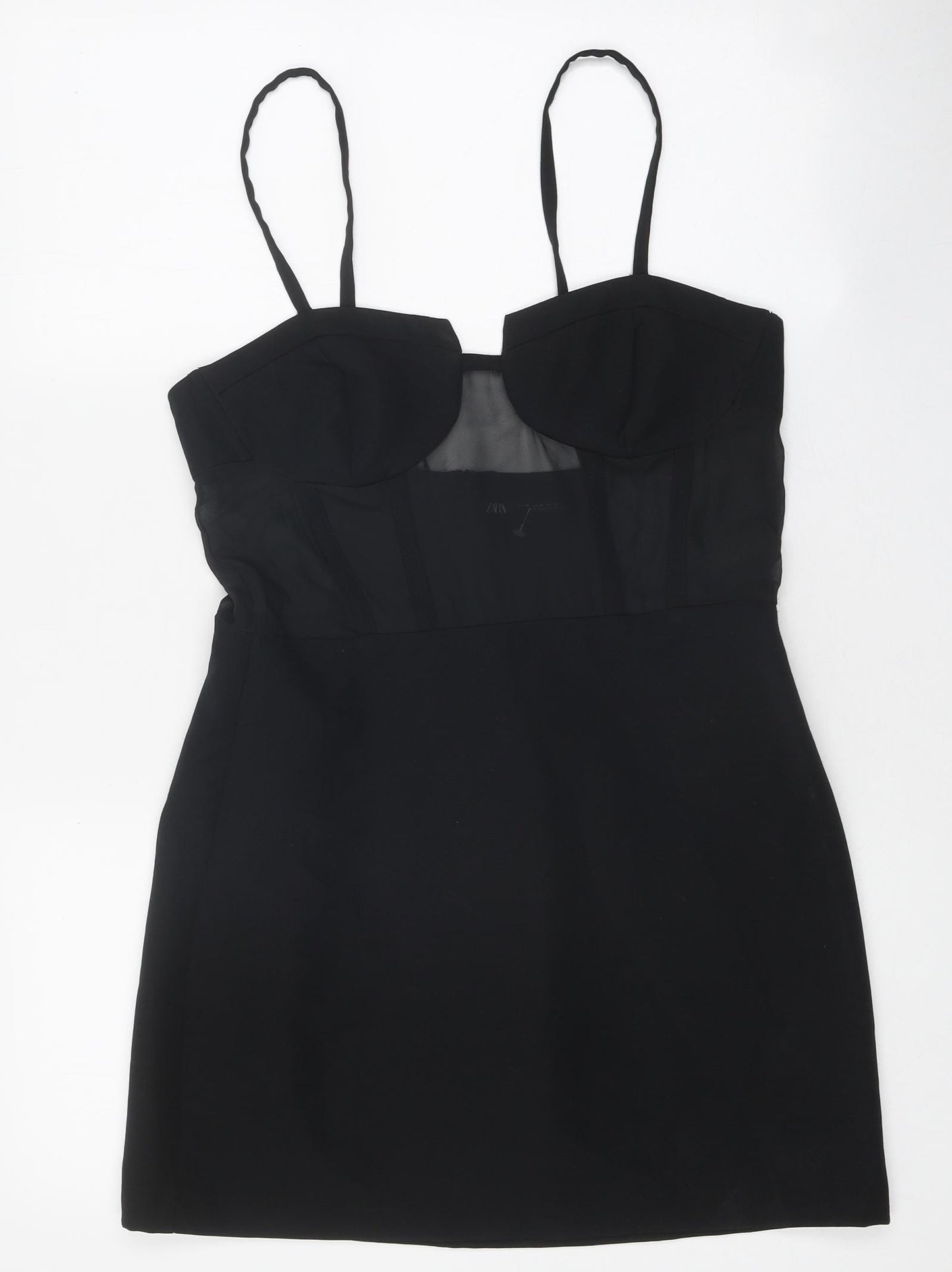 Zara Womens Black Polyester Mini Size M Off the Shoulder Zip