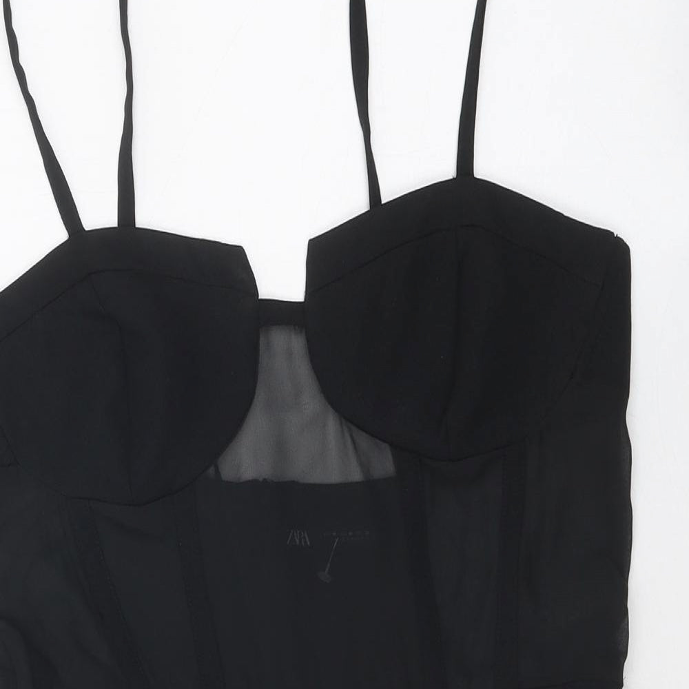 Zara Womens Black Polyester Mini Size M Off the Shoulder Zip