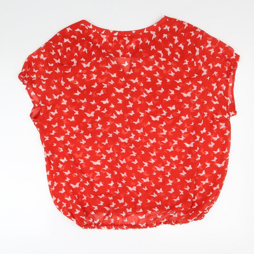 Marks and Spencer Womens Red Geometric Polyester Basic Blouse Size 12 V-Neck - Butterfly Print