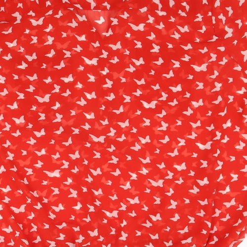 Marks and Spencer Womens Red Geometric Polyester Basic Blouse Size 12 V-Neck - Butterfly Print