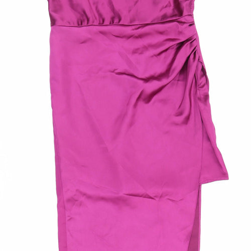 Zara Womens Purple Polyester Slip Dress Size S Square Neck Zip