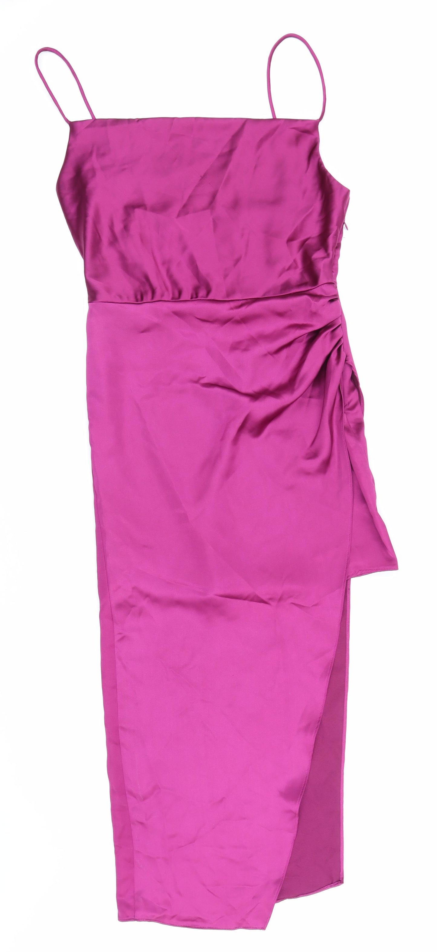 Zara Womens Purple Polyester Slip Dress Size S Square Neck Zip