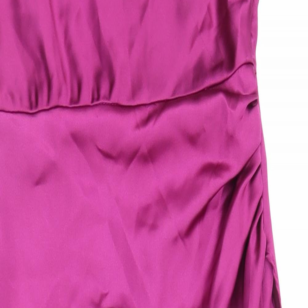 Zara Womens Purple Polyester Slip Dress Size S Square Neck Zip