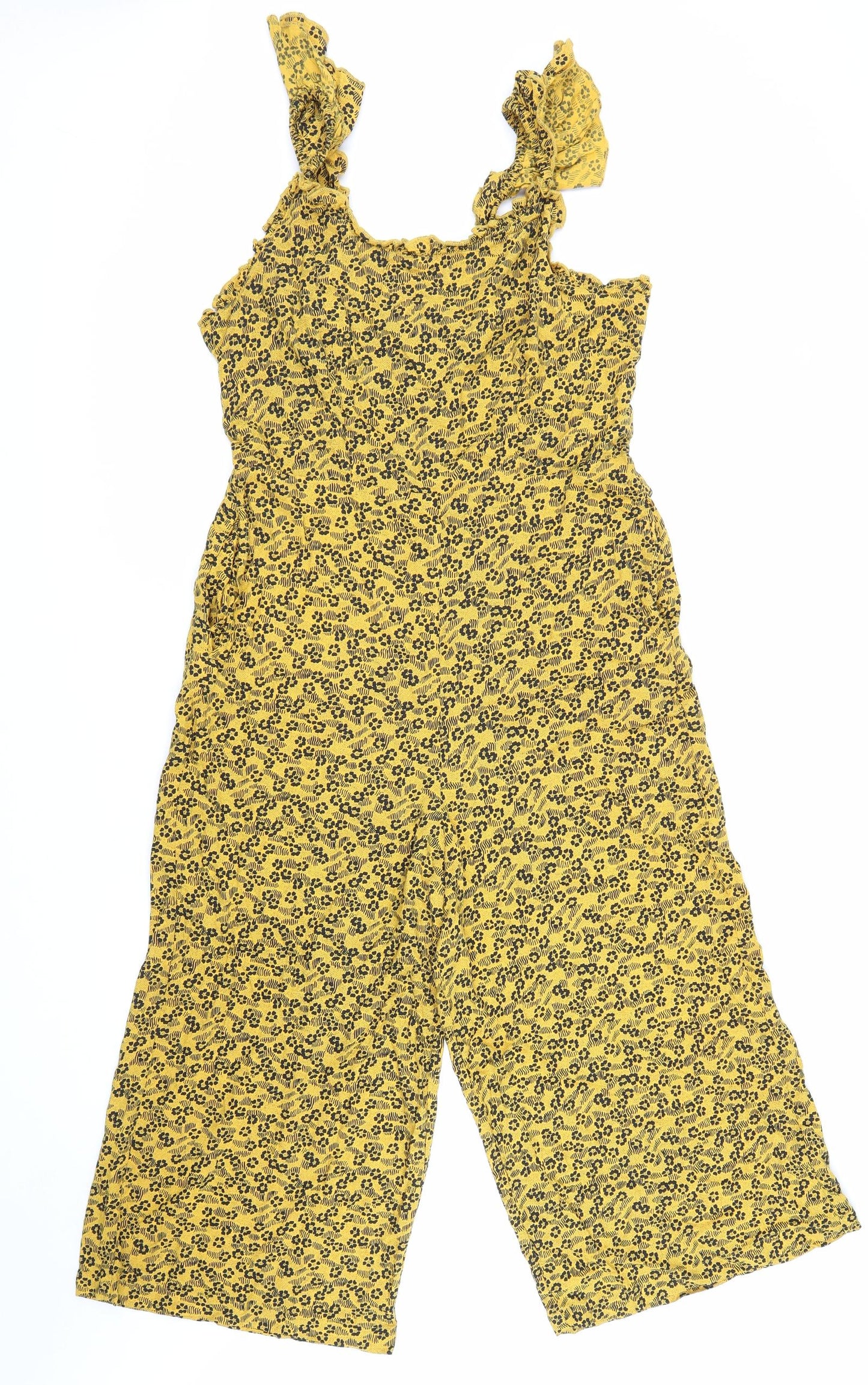 NEXT Womens Yellow Floral 100% Polyester Jumpsuit One-Piece Size 12 L19 in Pullover