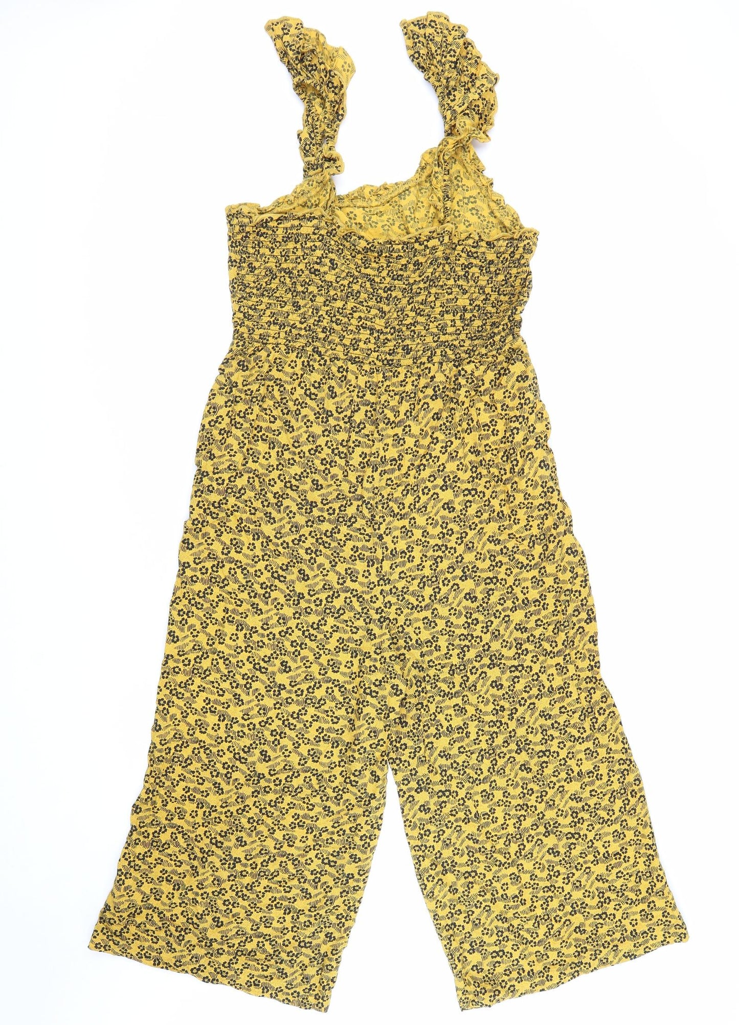 NEXT Womens Yellow Floral 100% Polyester Jumpsuit One-Piece Size 12 L19 in Pullover