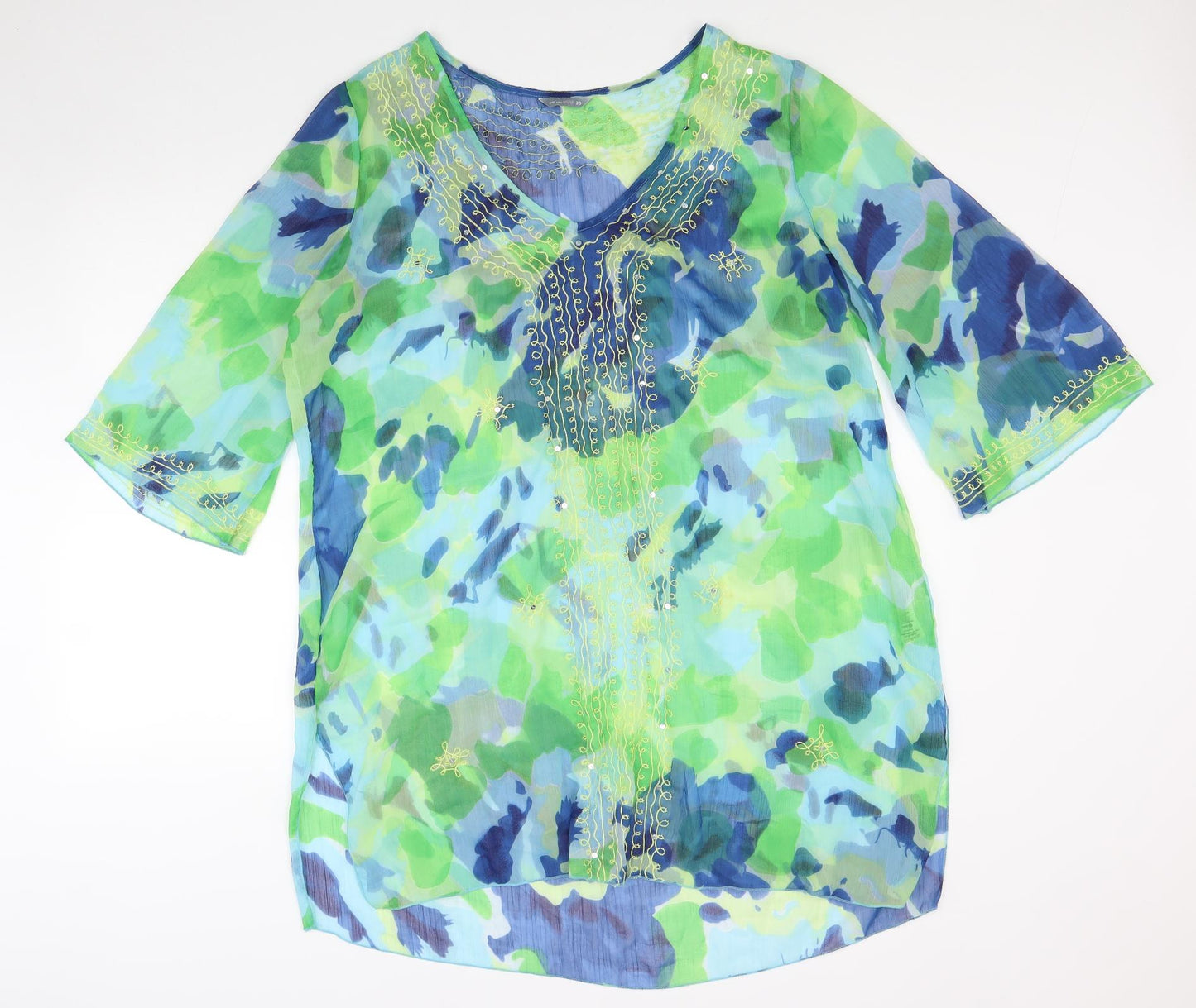 Marks and Spencer Womens Multicoloured Geometric Polyester Kaftan Size 20 V-Neck Pullover
