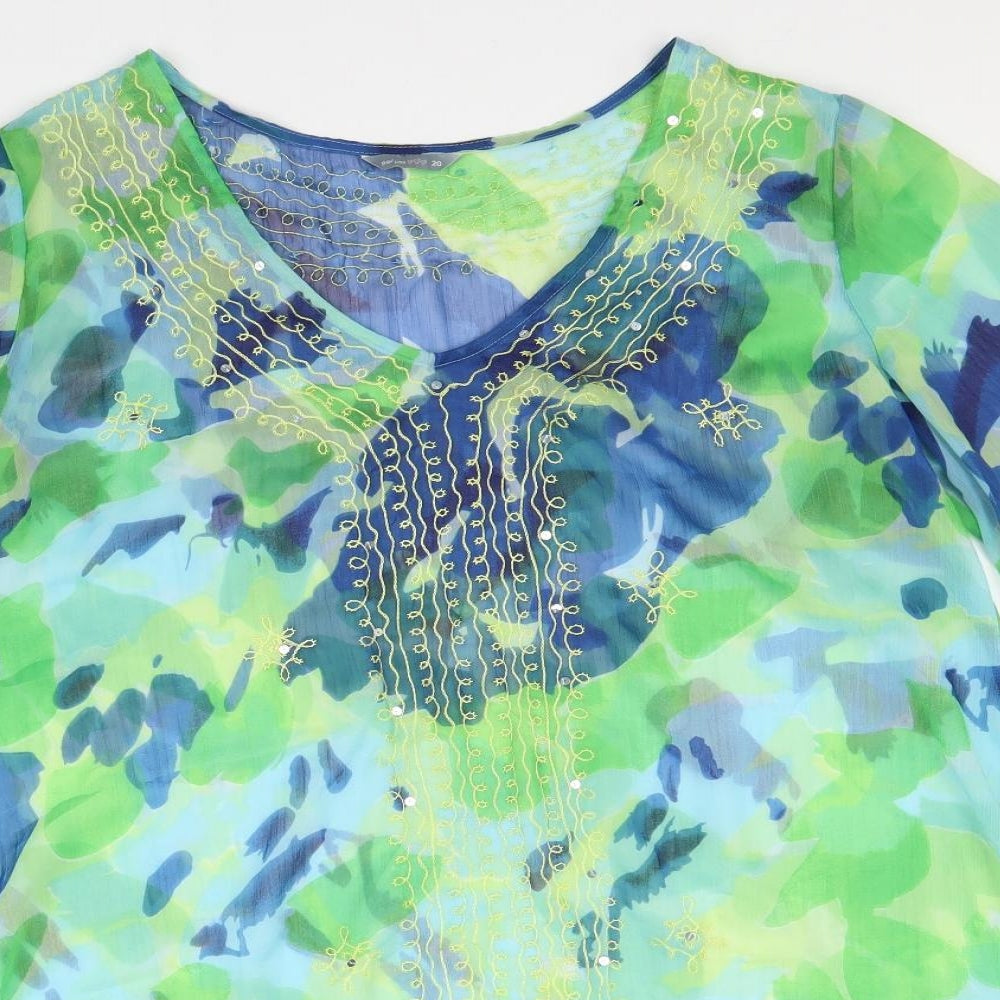 Marks and Spencer Womens Multicoloured Geometric Polyester Kaftan Size 20 V-Neck Pullover