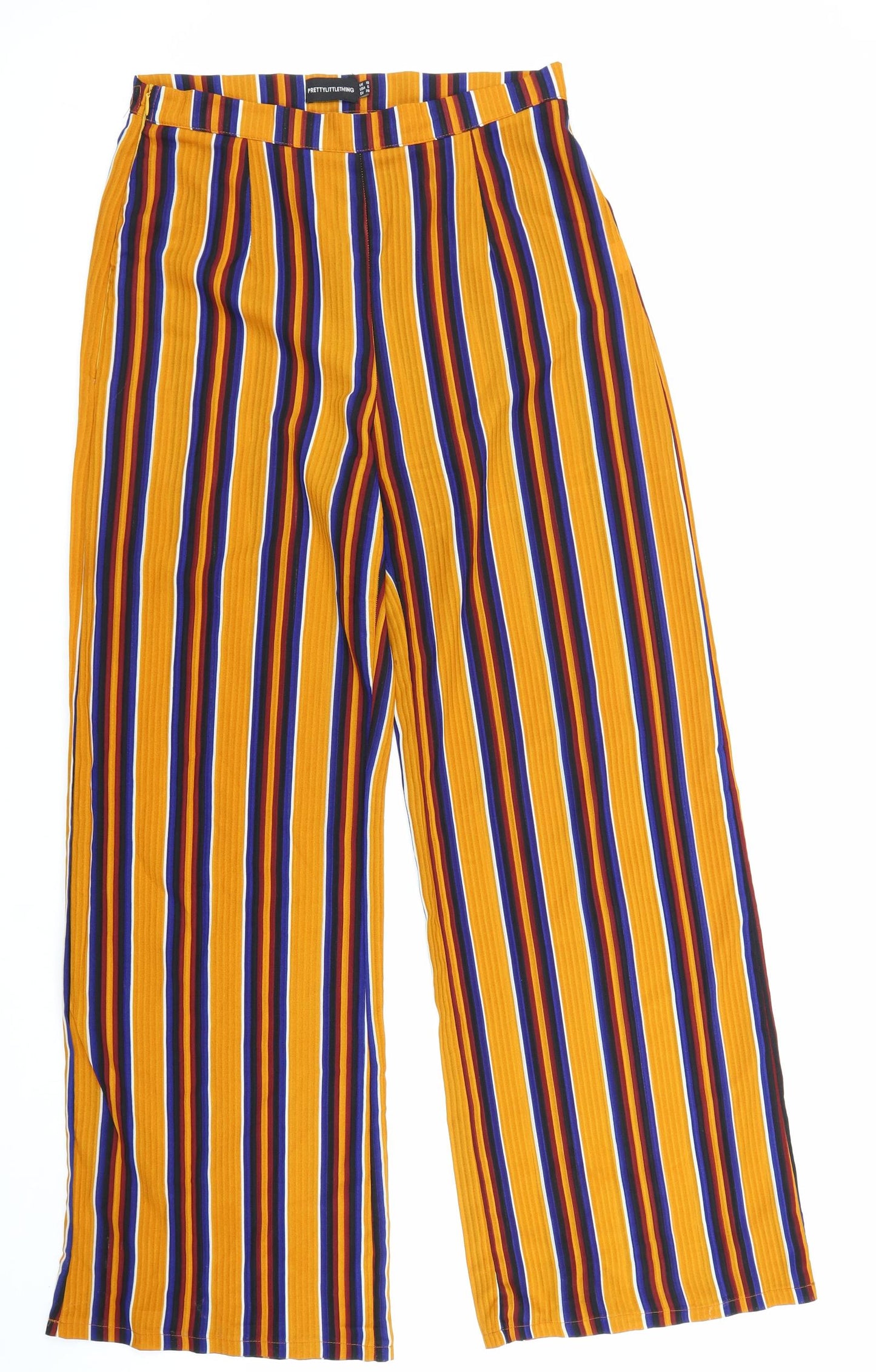 PRETTYLITTLETHING Womens Multicoloured Striped Polyester Trousers Size 10 L31 in Regular Zip