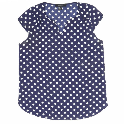 Atmosphere Womens Blue Polka Dot Polyester Basic Blouse Size 12 V-Neck