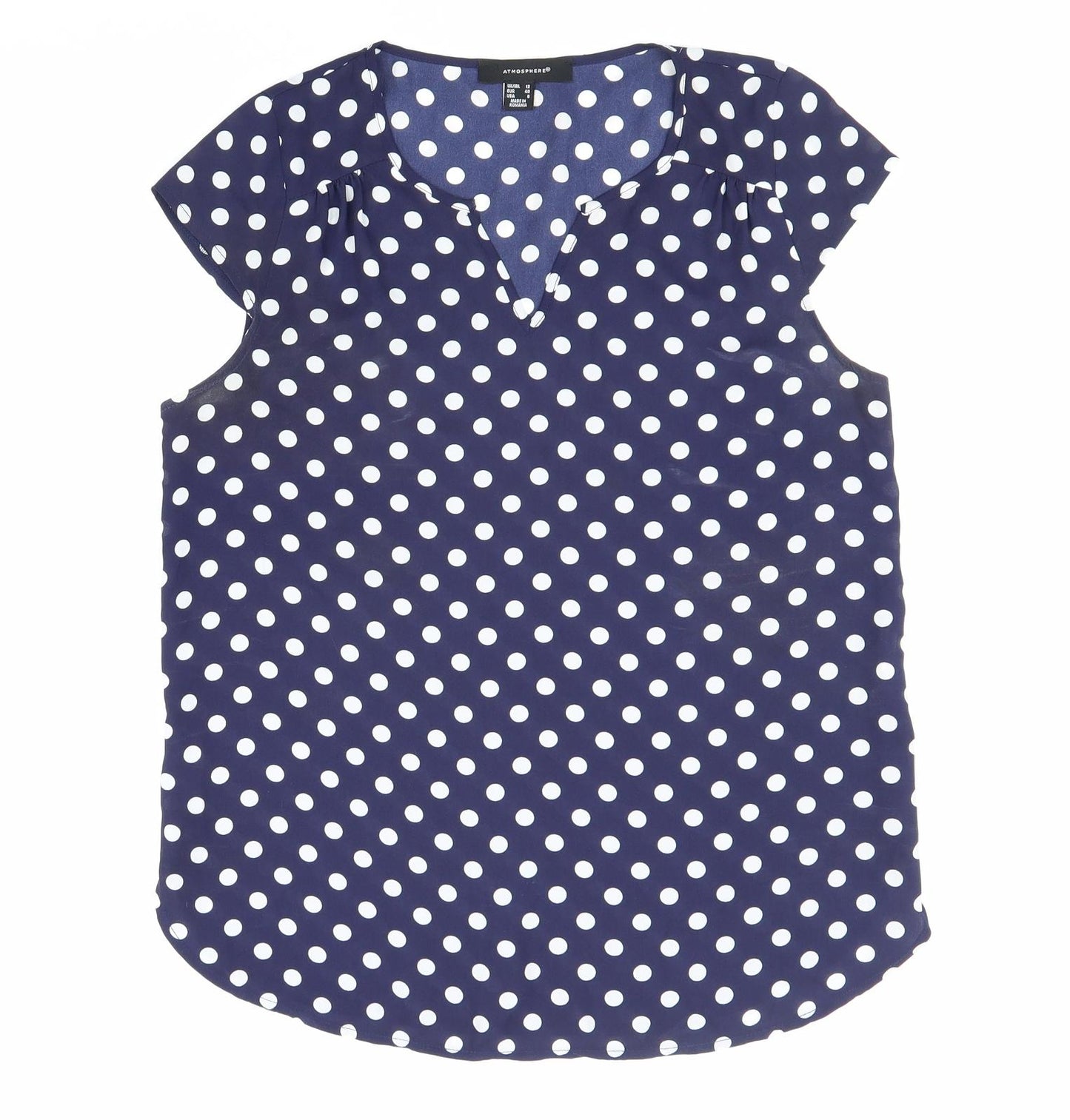 Atmosphere Womens Blue Polka Dot Polyester Basic Blouse Size 12 V-Neck