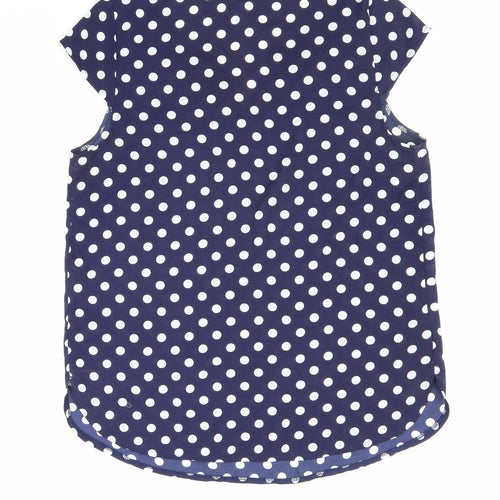 Atmosphere Womens Blue Polka Dot Polyester Basic Blouse Size 12 V-Neck