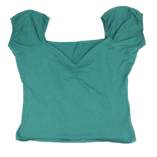 Collection Womens Green Cotton Basic T-Shirt Size 4XL V-Neck