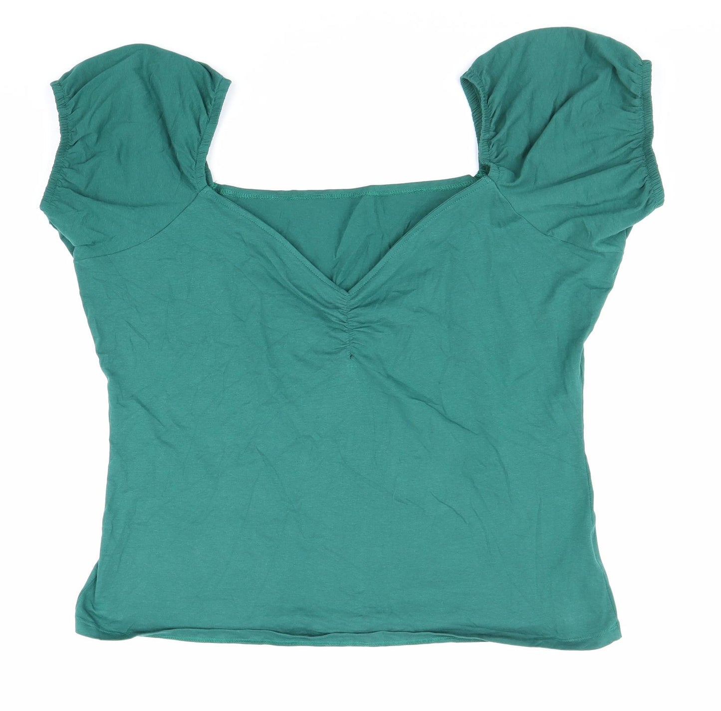 Collection Womens Green Cotton Basic T-Shirt Size 4XL V-Neck