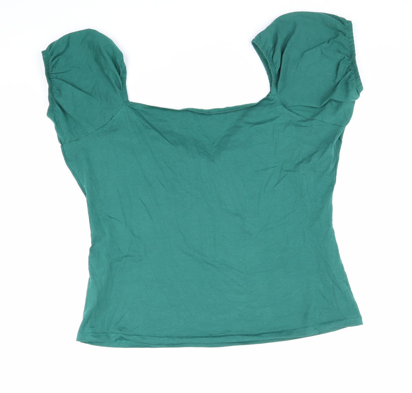 Collection Womens Green Cotton Basic T-Shirt Size 4XL V-Neck