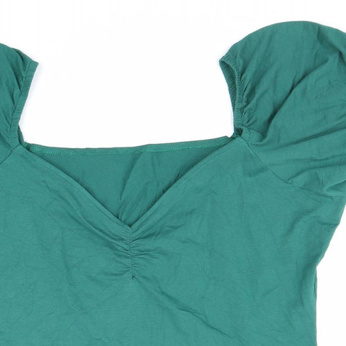 Collection Womens Green Cotton Basic T-Shirt Size 4XL V-Neck