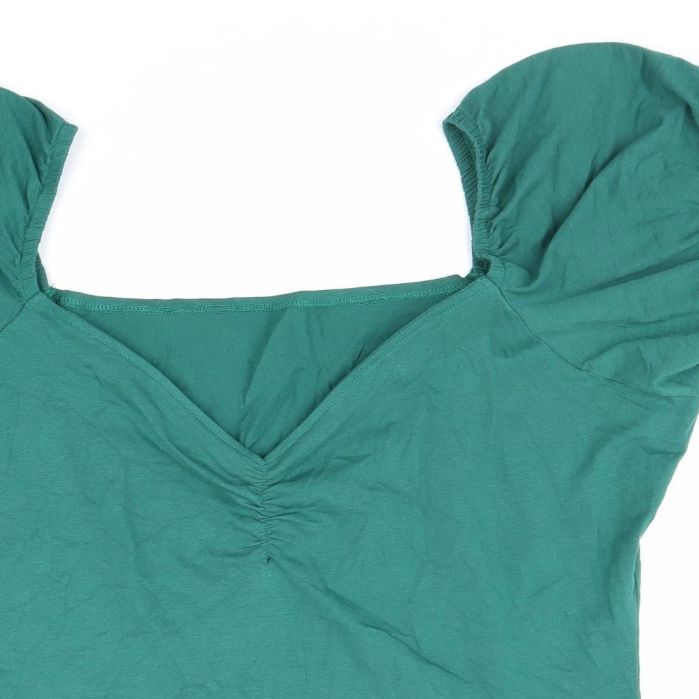 Collection Womens Green Cotton Basic T-Shirt Size 4XL V-Neck