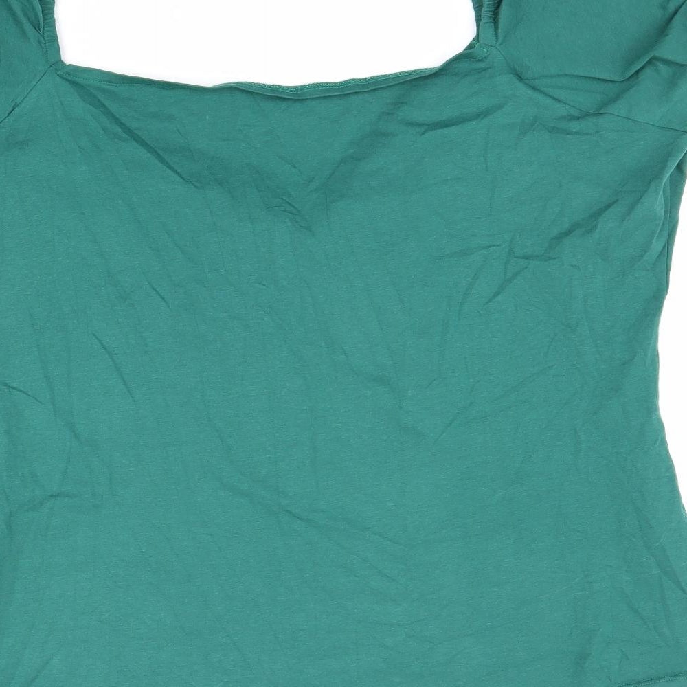 Collection Womens Green Cotton Basic T-Shirt Size 4XL V-Neck