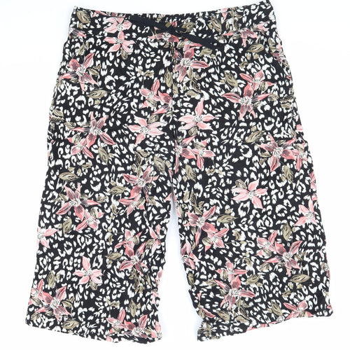 George Womens Black Geometric Linen Cropped Trousers Size 16 L20 in Regular Drawstring