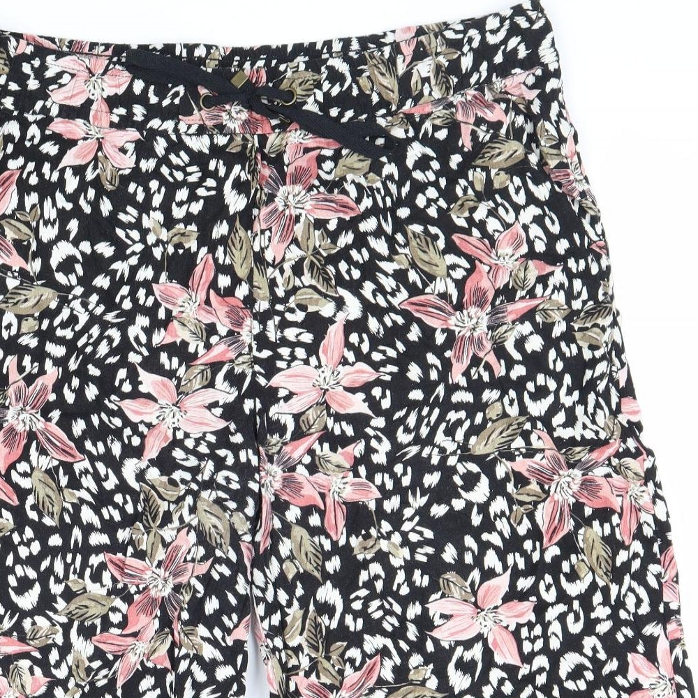 George Womens Black Geometric Linen Cropped Trousers Size 16 L20 in Regular Drawstring
