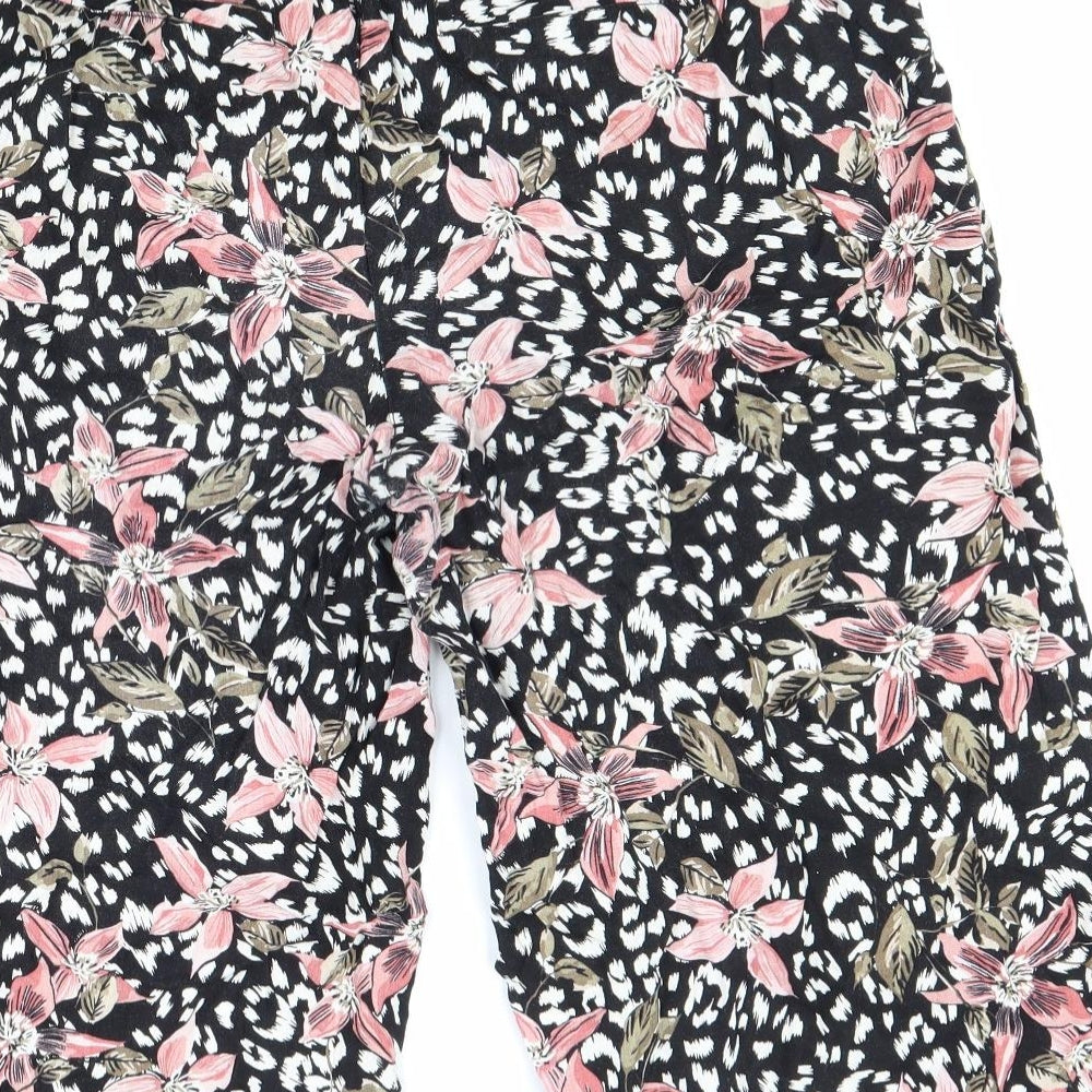 George Womens Black Geometric Linen Cropped Trousers Size 16 L20 in Regular Drawstring