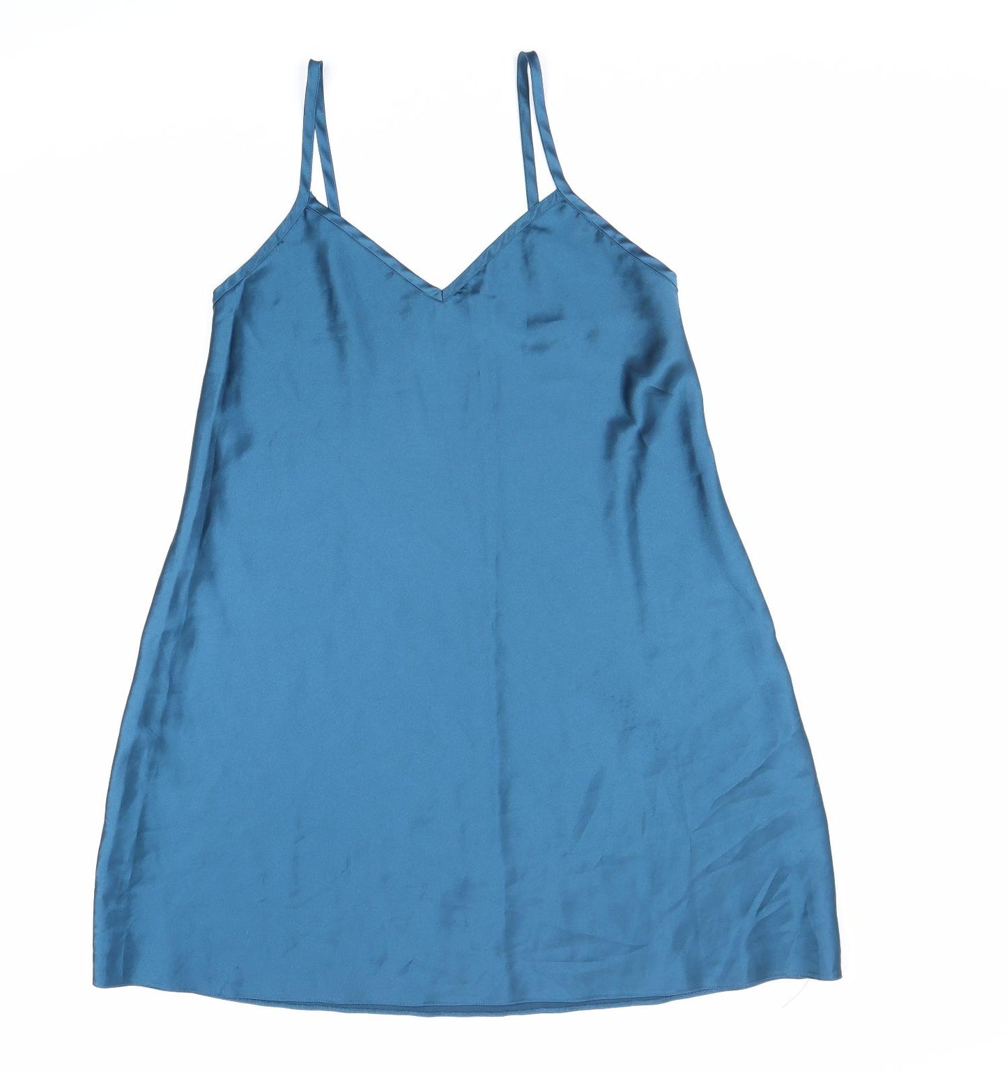 Marks and Spencer Womens Blue Polyester Slip Dress Size 12 V-Neck Pullover