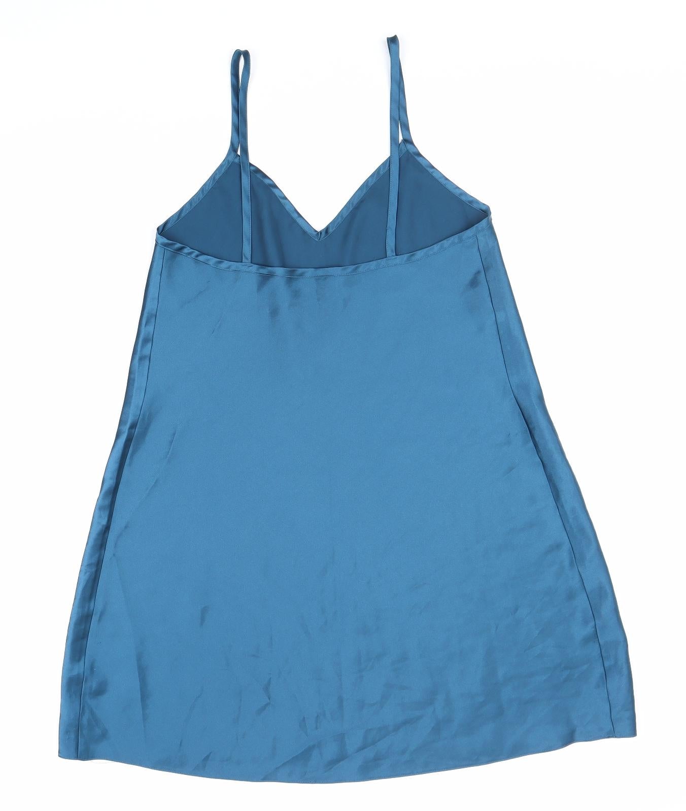 Marks and Spencer Womens Blue Polyester Slip Dress Size 12 V-Neck Pullover