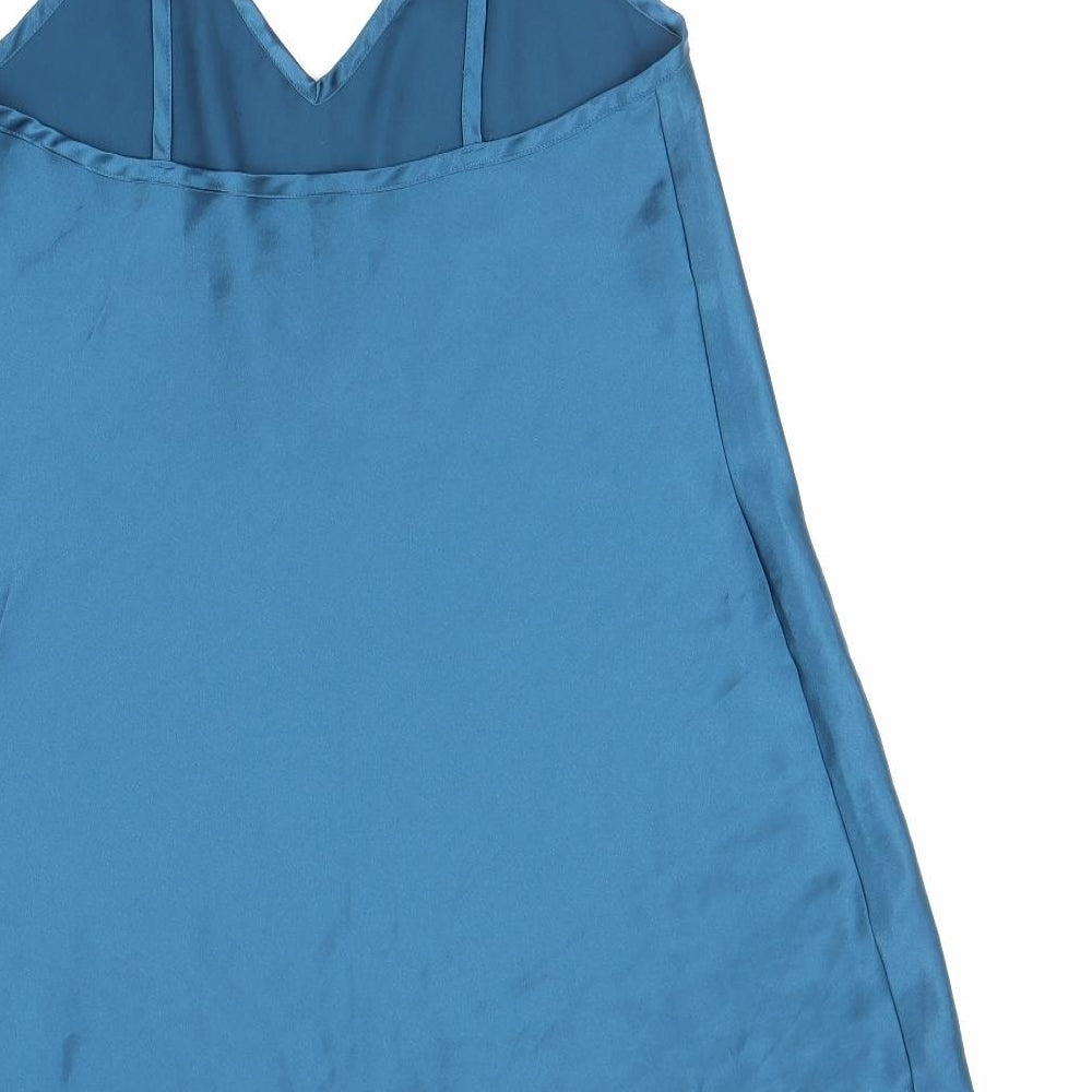 Marks and Spencer Womens Blue Polyester Slip Dress Size 12 V-Neck Pullover