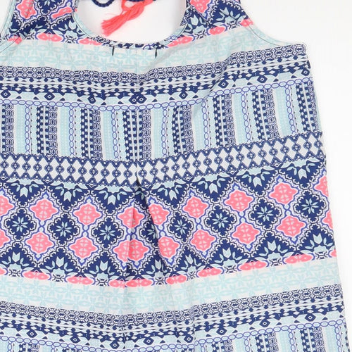 Preworn Womens Blue Geometric Polyester Basic Blouse Size S Round Neck