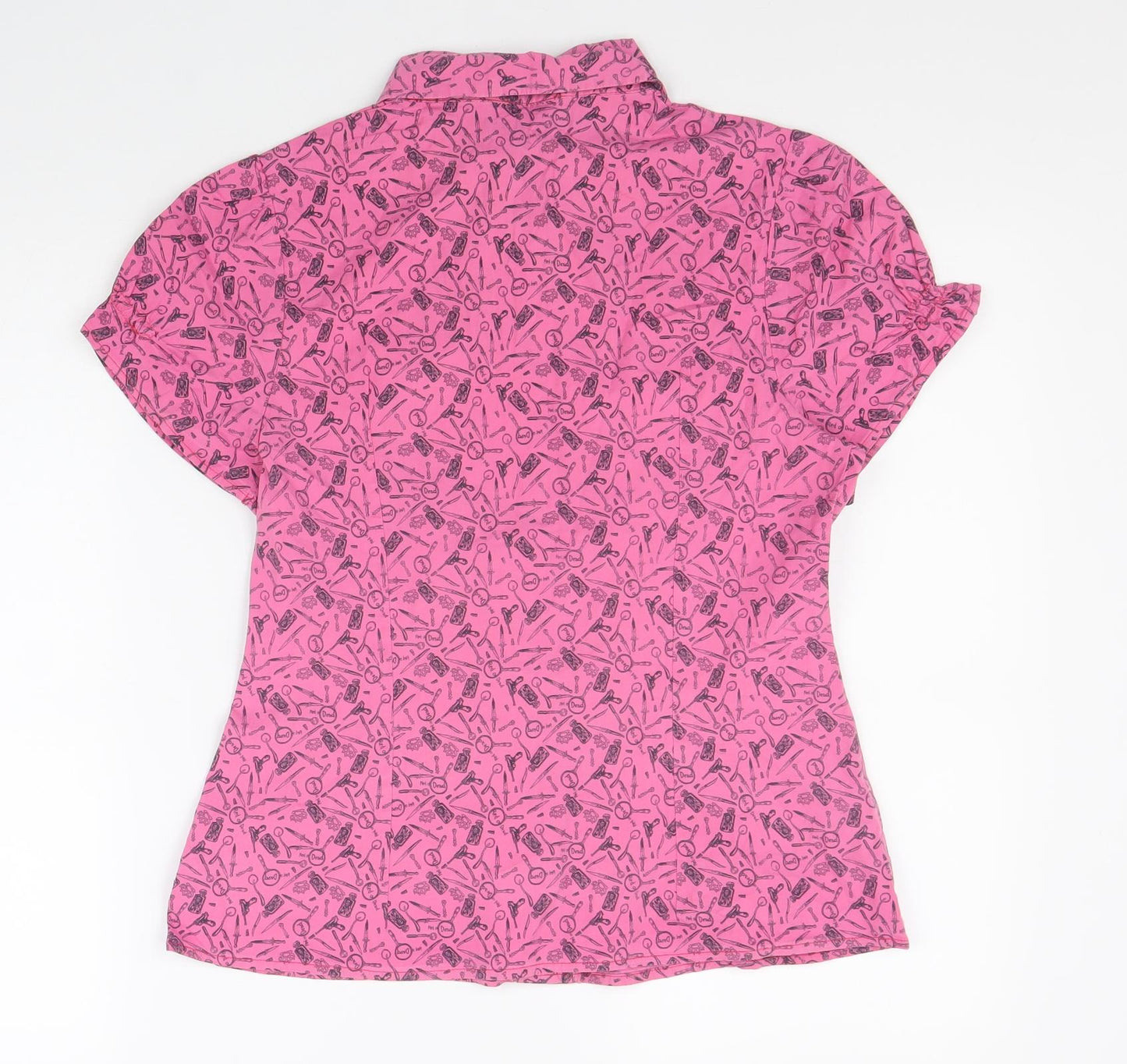 Preworn Womens Pink Geometric Cotton Basic Button-Up Size 14 Collared