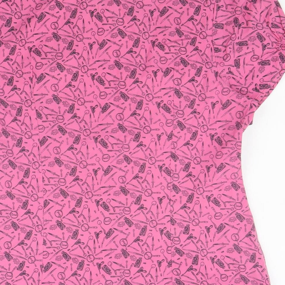 Preworn Womens Pink Geometric Cotton Basic Button-Up Size 14 Collared