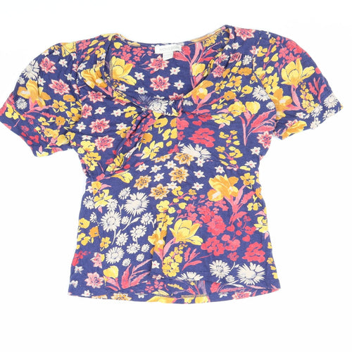 Monsoon Womens Multicoloured Floral Polyester Basic T-Shirt Size 8 Scoop Neck