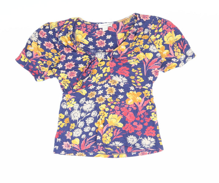 Monsoon Womens Multicoloured Floral Polyester Basic T-Shirt Size 8 Scoop Neck