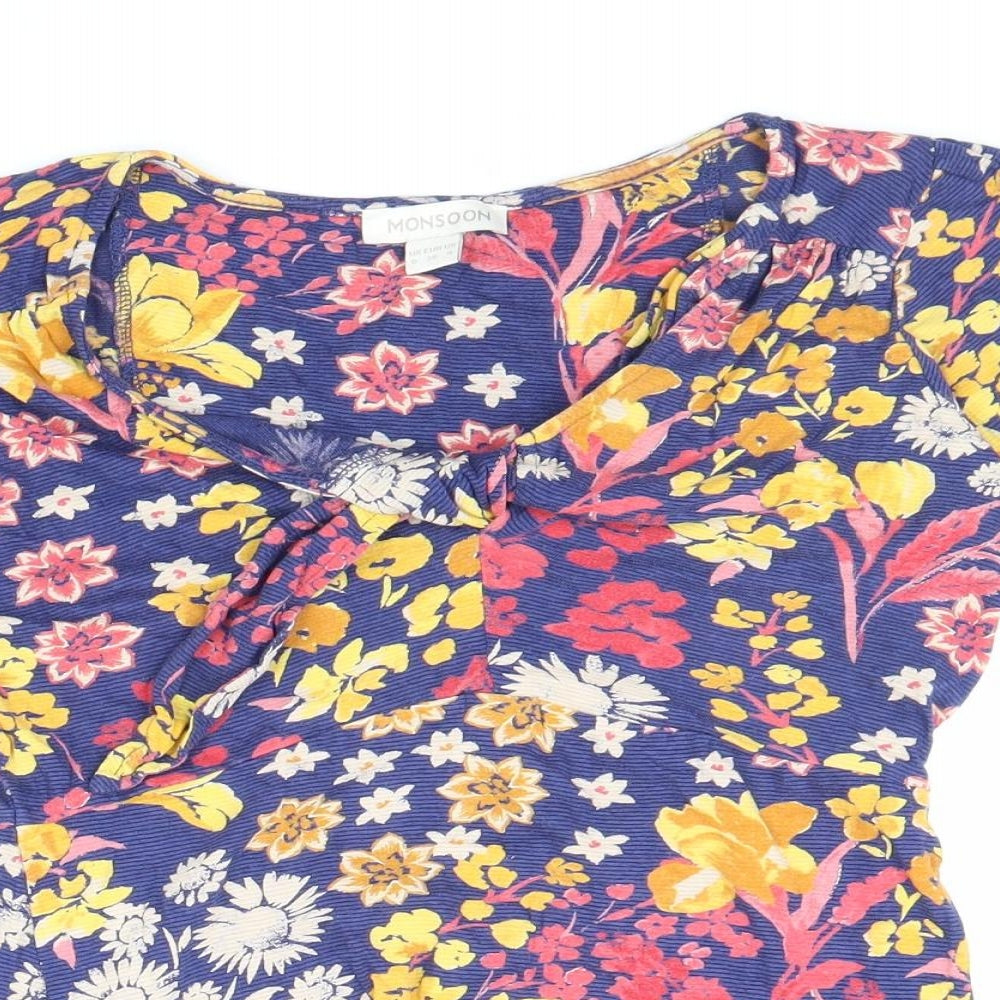 Monsoon Womens Multicoloured Floral Polyester Basic T-Shirt Size 8 Scoop Neck