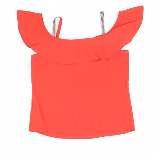 George Womens Red Polyester Basic Blouse Size 10 Off the Shoulder