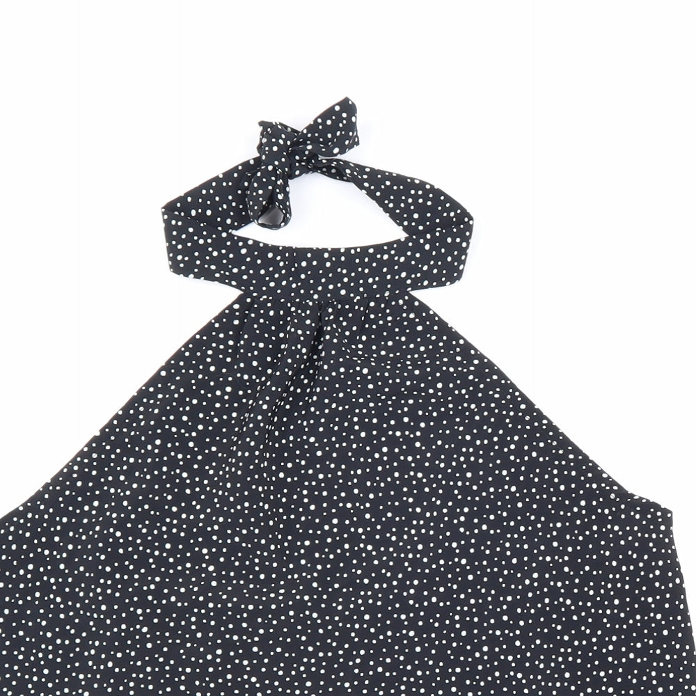 New Look Womens Black Geometric Polyester Basic Blouse Size 14 Halter
