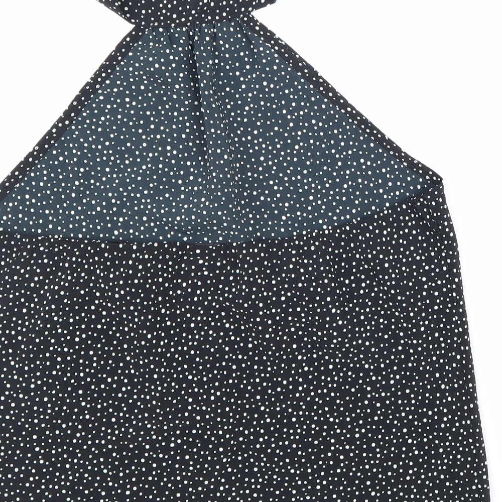 New Look Womens Black Geometric Polyester Basic Blouse Size 14 Halter