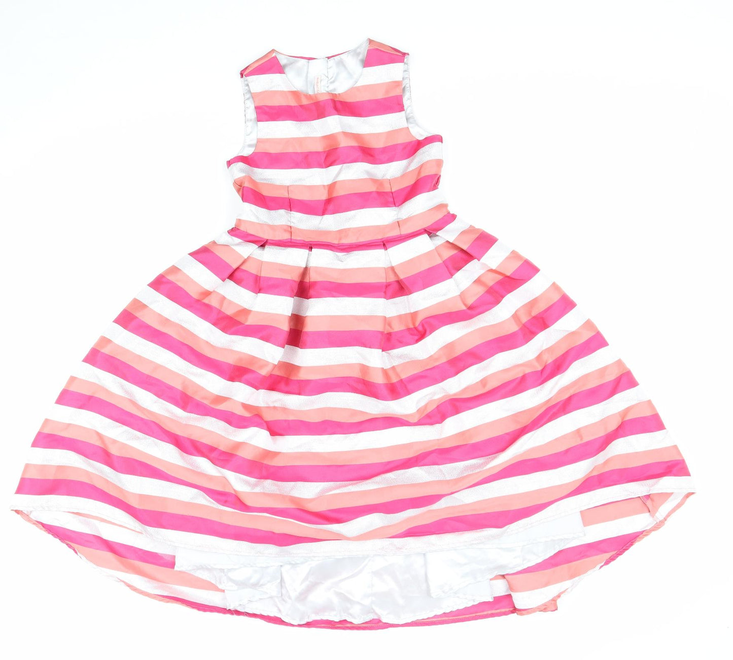 Angel&Rocket Girls Pink Striped Polyester Fit & Flare Size 8 Years Scoop Neck Zip