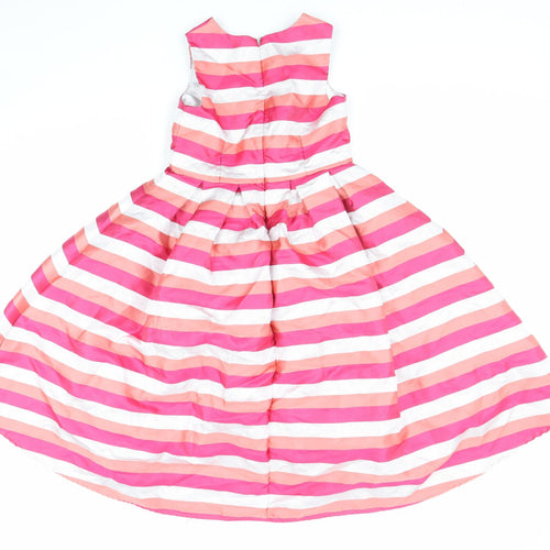 Angel&Rocket Girls Pink Striped Polyester Fit & Flare Size 8 Years Scoop Neck Zip