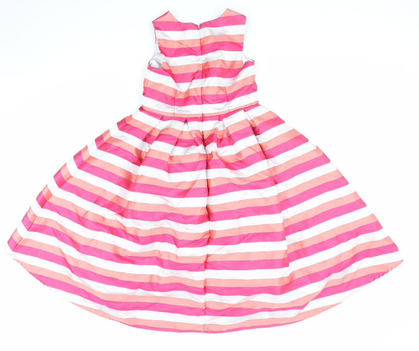 Angel&Rocket Girls Pink Striped Polyester Fit & Flare Size 8 Years Scoop Neck Zip