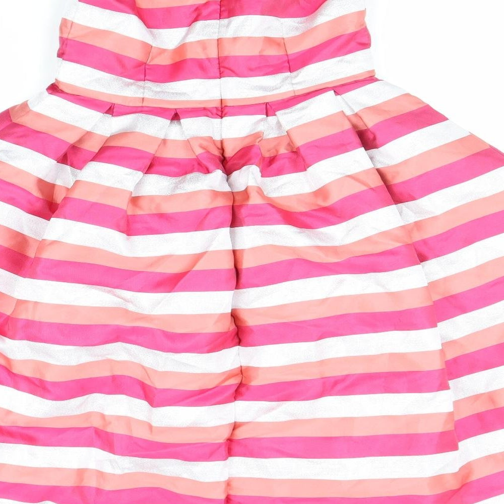 Angel&Rocket Girls Pink Striped Polyester Fit & Flare Size 8 Years Scoop Neck Zip