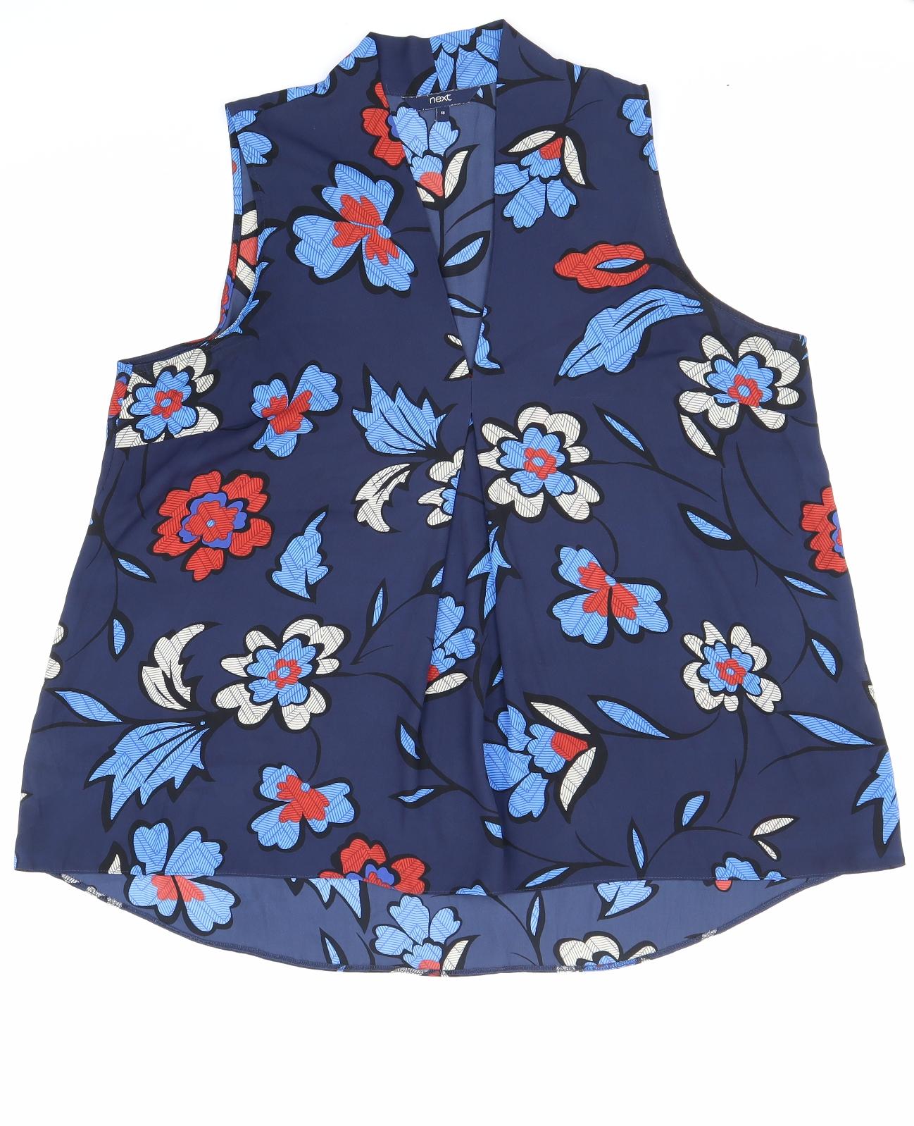 NEXT Womens Blue Floral Polyester Basic Blouse Size 18 V-Neck