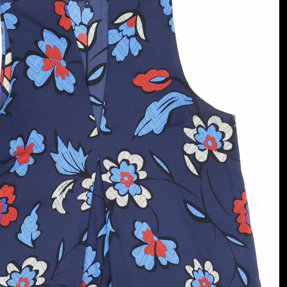 NEXT Womens Blue Floral Polyester Basic Blouse Size 18 V-Neck