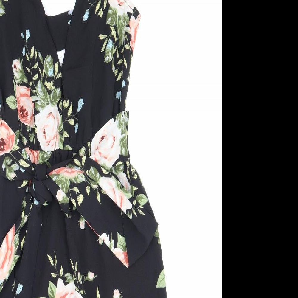 PRETTYLITTLETHING Womens Black Floral Polyester Pencil Dress Size 4 V-Neck Zip