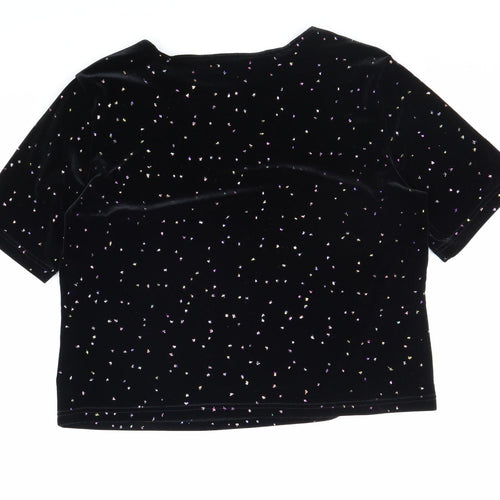 Mosaic Womens Black Geometric Polyester Basic T-Shirt Size L Boat Neck - Box Fit